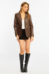 Brown Oversized Blazer Faux Leather