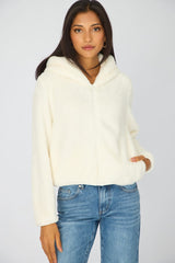 White Zip-up Hoodie Ultra Soft Teddy Fleece