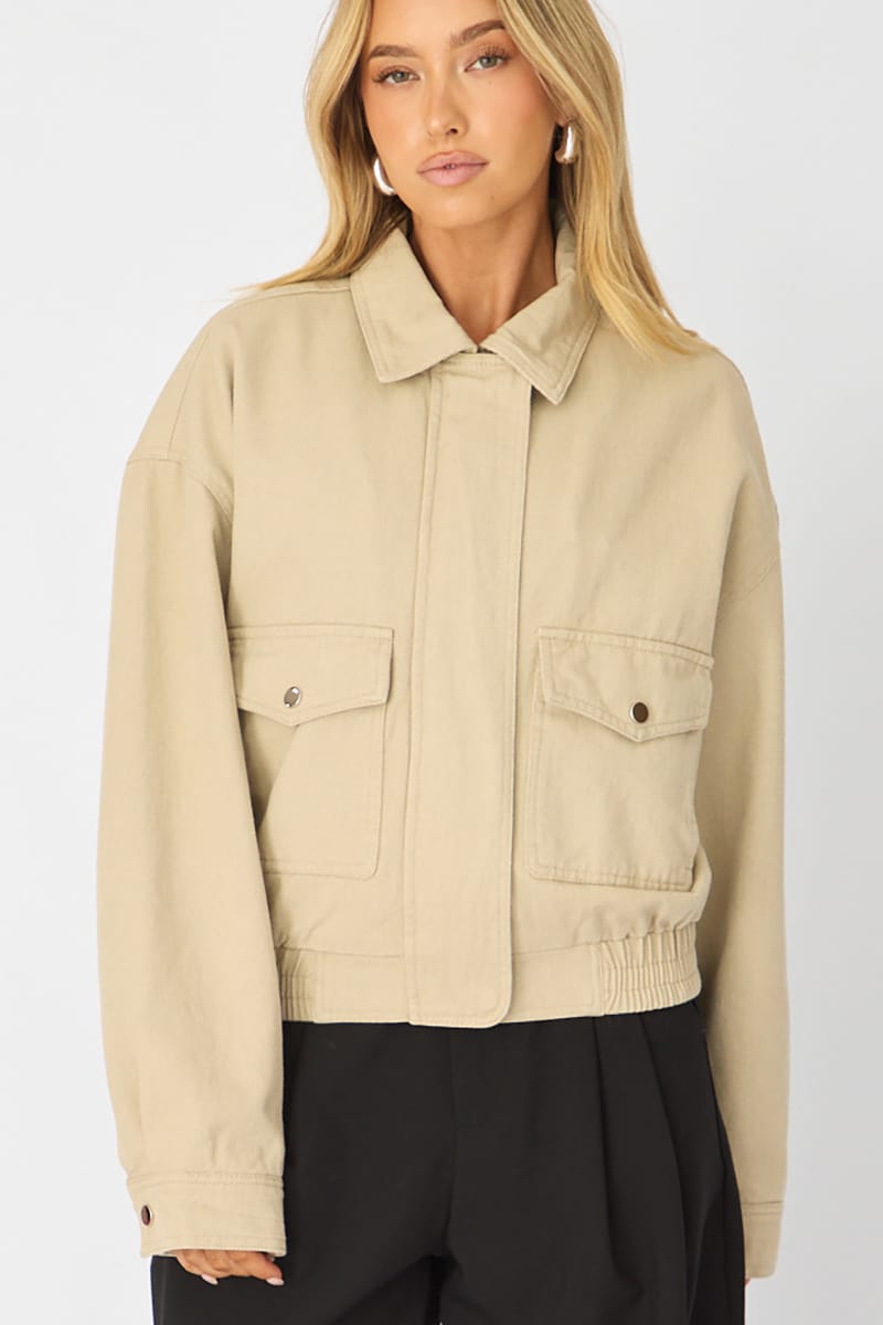 Beige Bomber Jacket Twill