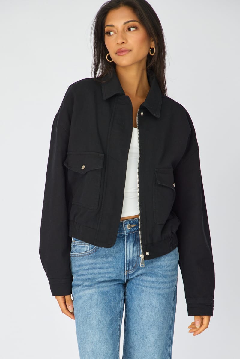 Black Bomber Jacket Twill