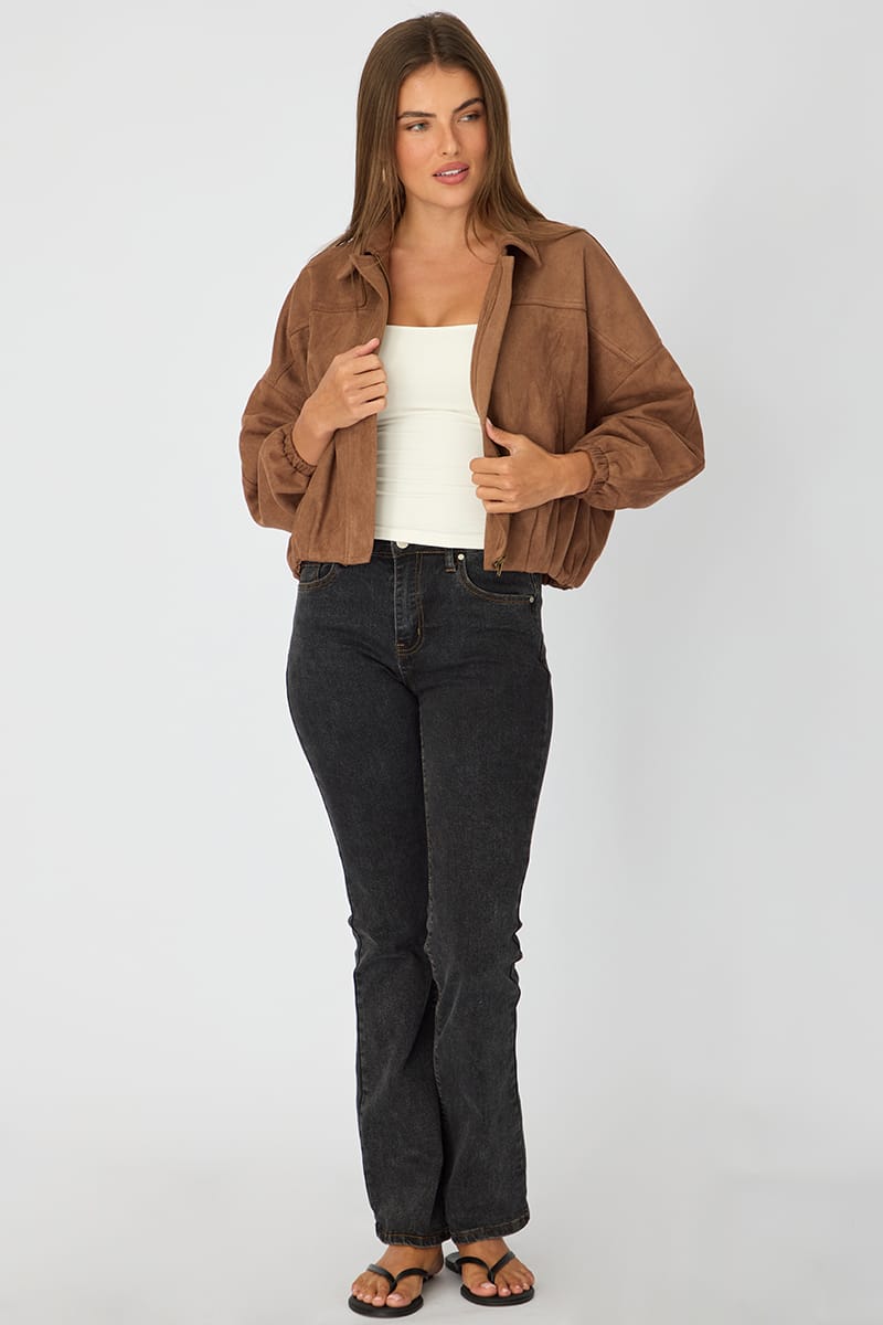 Beige Collared Jacket Suede