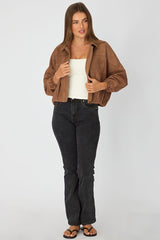 Beige Collared Jacket Suede