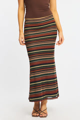 Multi Stripe Maxi Skirt Elasticated Waist Fit & Flare