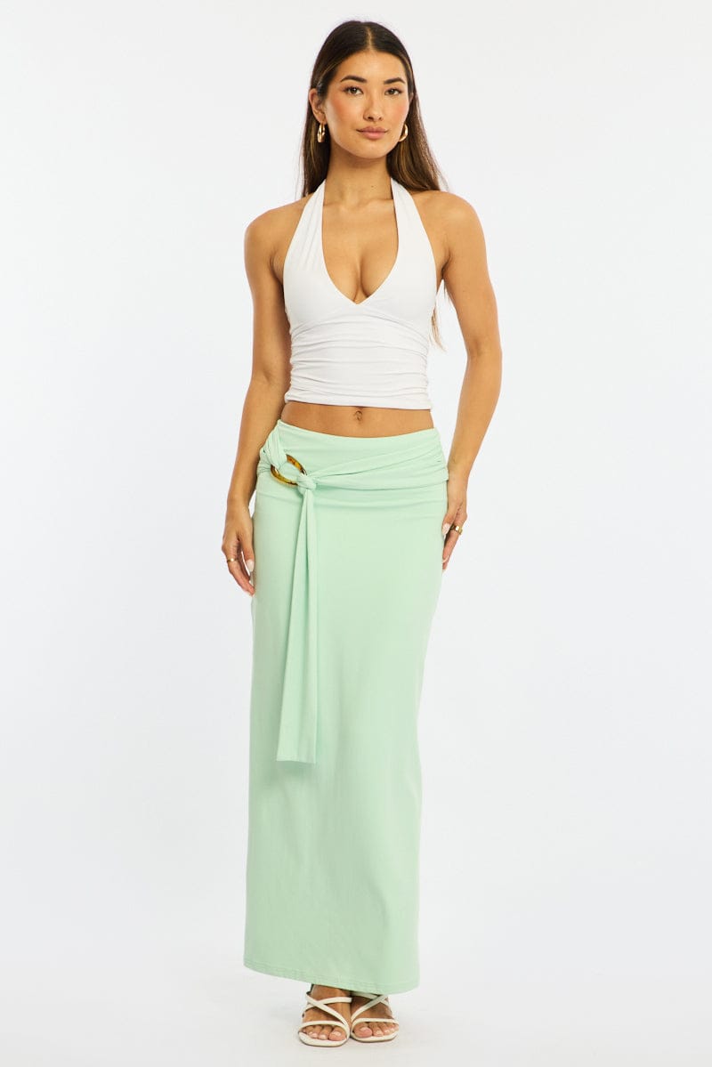 Green Hardware Maxi Skirt Mid Rise Side Split Lined