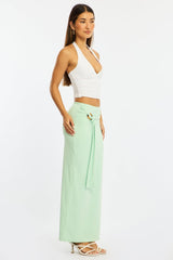 Green Hardware Maxi Skirt Mid Rise Side Split Lined