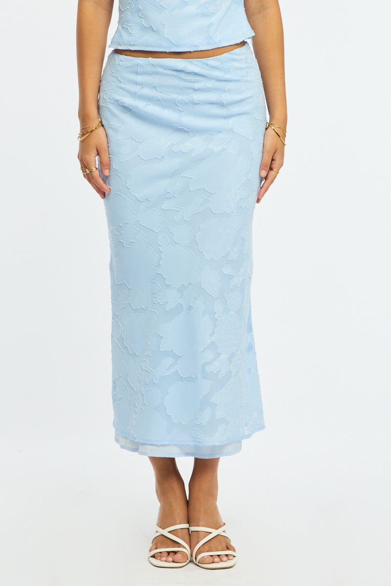 Blue Maxi Skirt High Rise Textured Lined