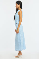 Blue Maxi Skirt High Rise Textured Lined
