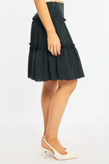 Blue Tiered Midi Skirt Mid Rise Textured