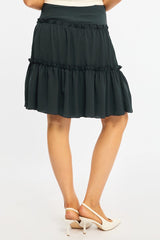 Blue Tiered Midi Skirt Mid Rise Textured