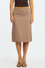 Brown Midi Skirt Mid Rise Lined