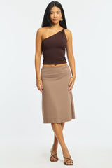 Brown Midi Skirt Mid Rise Lined