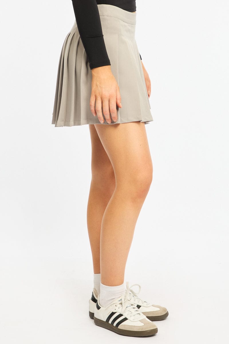 Grey Pleated Skirt Mid Rise Longline