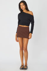 Brown Ponte Mini Skirt Mid Waisted Tailor Fit