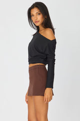 Brown Ponte Mini Skirt Mid Waisted Tailor Fit