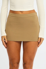 Brown Ponte Mini Skirt Mid Waisted Tailor Fit