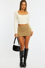 Brown Ponte Mini Skirt Mid Waisted Tailor Fit