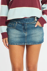 Denim Micro Mini Skort Low Rise Shorts Lined